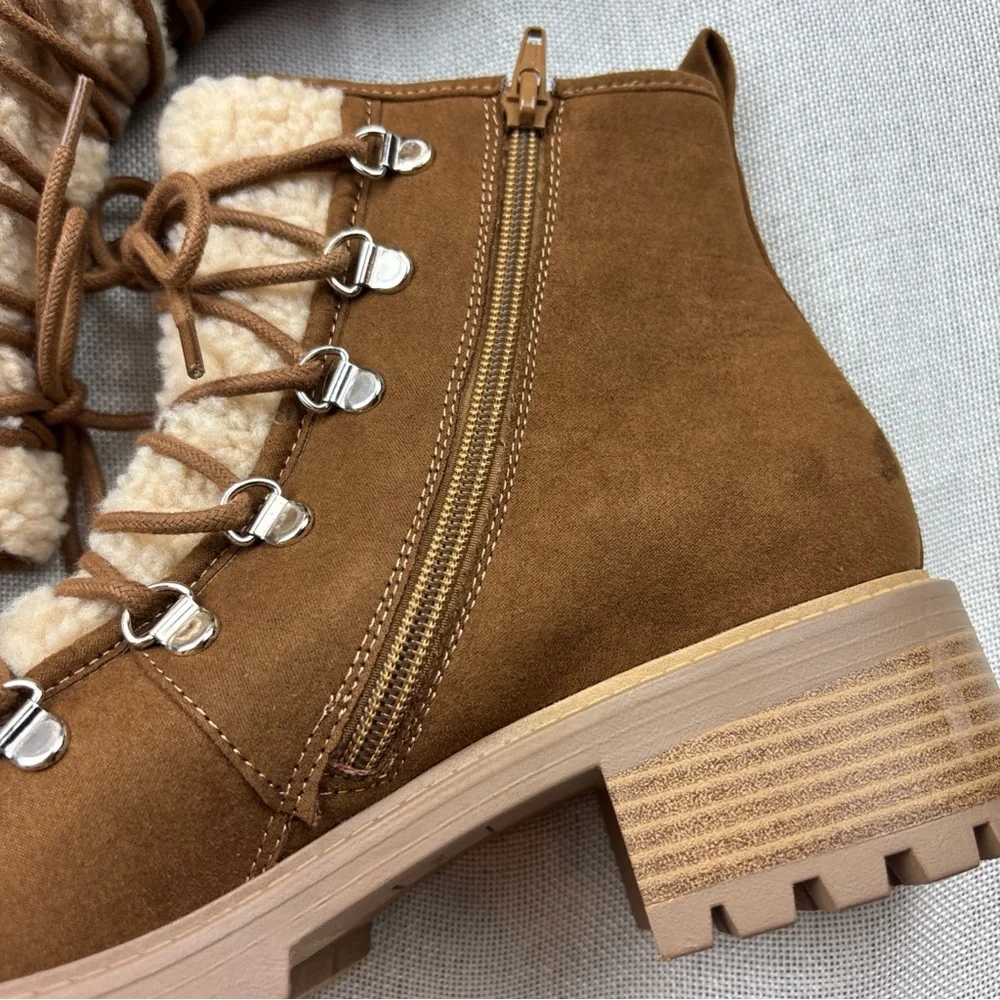 Sun + Stone Women's Brown Peanut Quiinn Lace-Up Winter Lug Booties Size 10